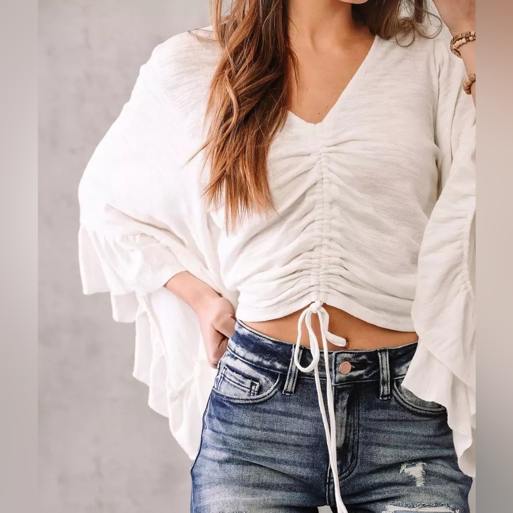 Willow + Root Cinch Tie Ruffle Top